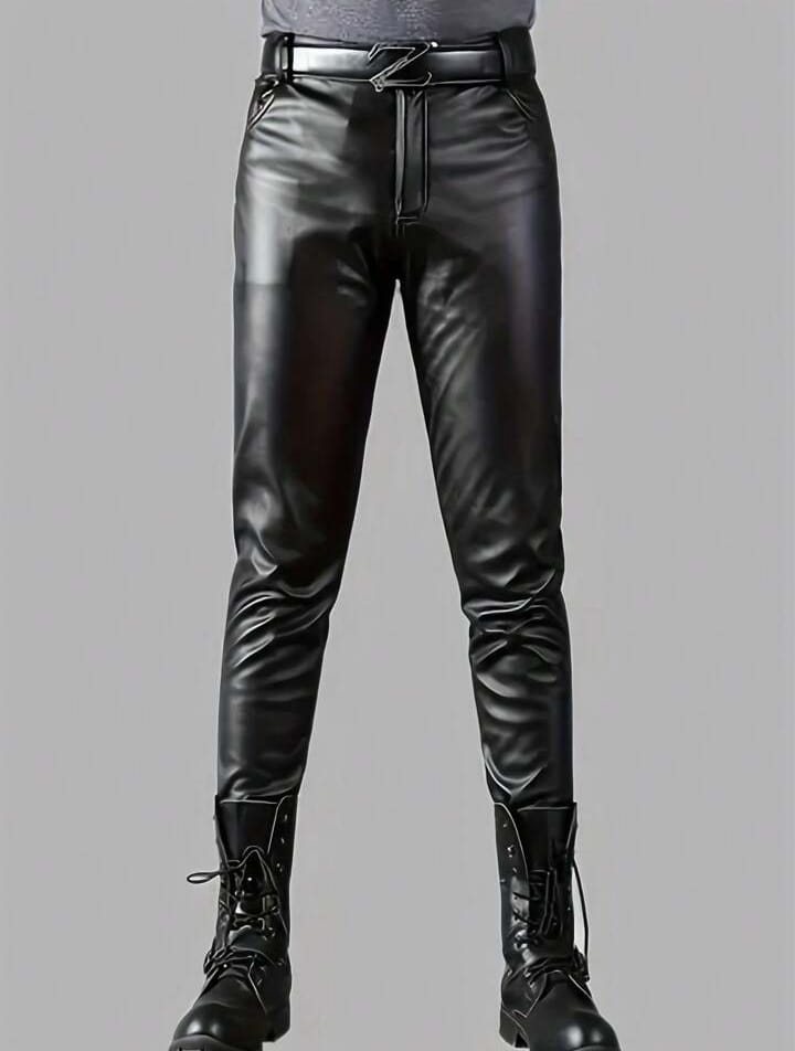 Men's Classic Style Skinny Slim Fit Elastic Leather Trousers